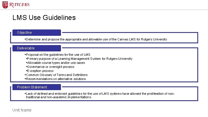 LMS Use Guidelines Objective • Determine and propose the appropriate and allowable use of