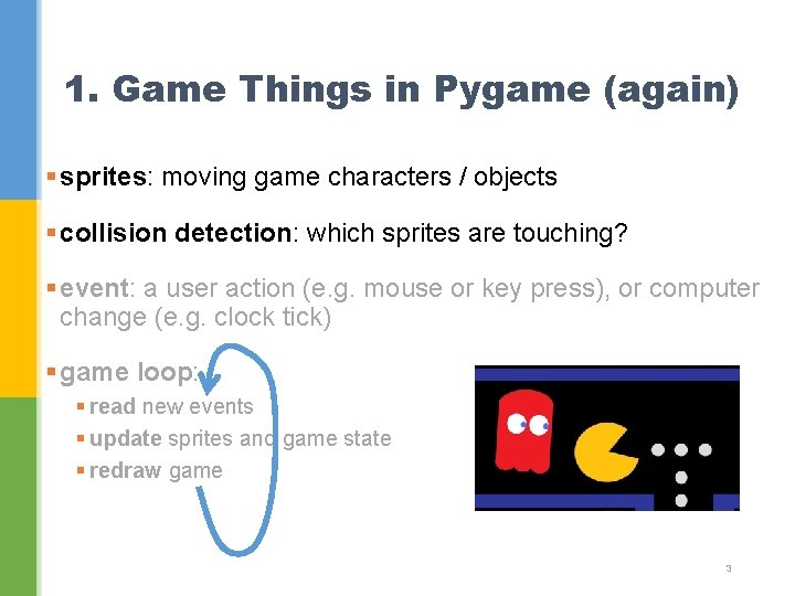 1. Game Things in Pygame (again) § sprites: moving game characters / objects §