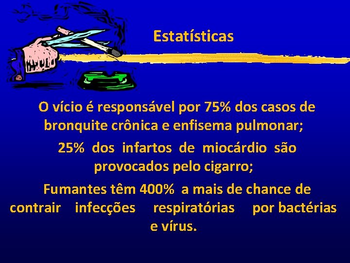 Estatísticas O vício é responsável por 75% dos casos de bronquite crônica e enfisema
