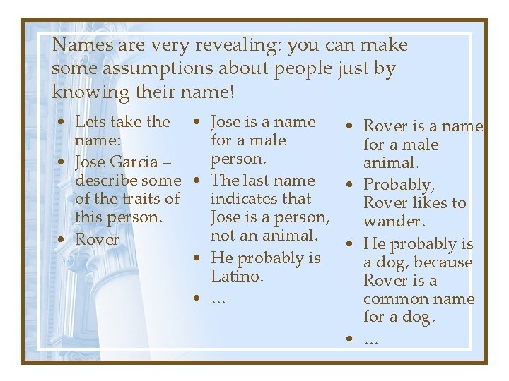 Names are very revealing: you can make some assumptions about people just by knowing