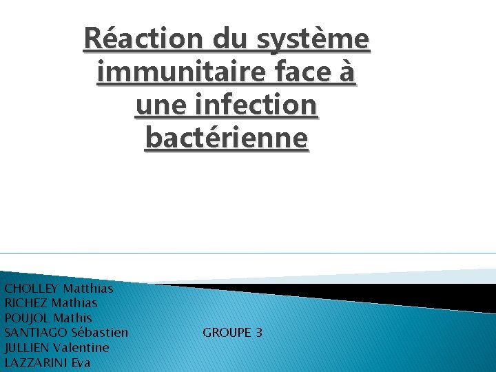 Réaction du système immunitaire face à une infection bactérienne CHOLLEY Matthias RICHEZ Mathias POUJOL