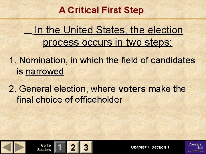 A Critical First Step In the United States, the election process occurs in two