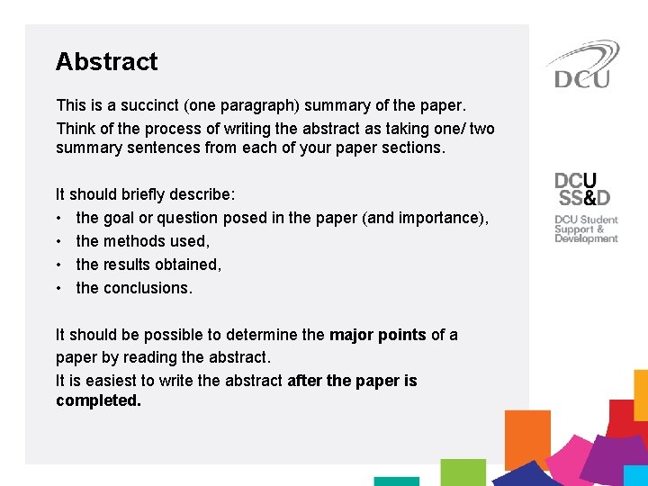 Abstract This is a succinct (one paragraph) summary of the paper. Think of the