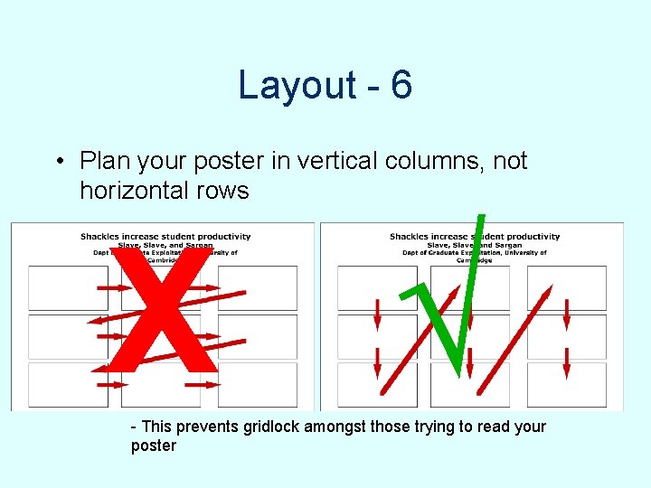 Layout - 6 • Plan your poster in vertical columns, not horizontal rows X Layout - 6 • Plan your poster in vertical columns, not horizontal rows X