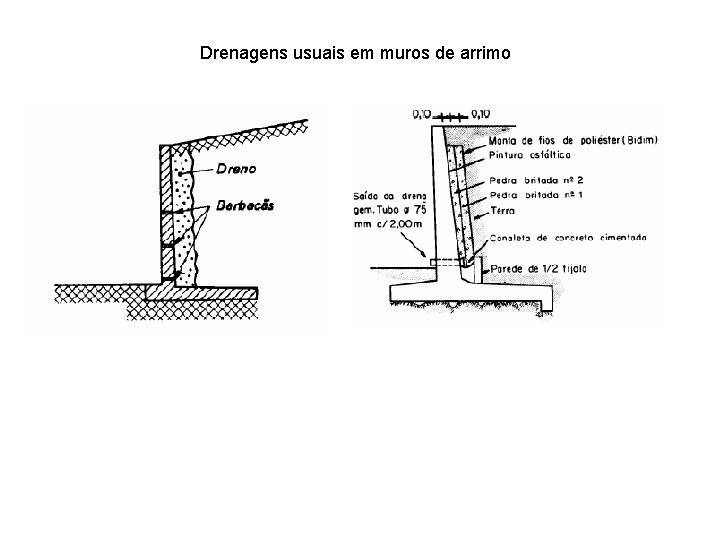 Drenagens usuais em muros de arrimo 