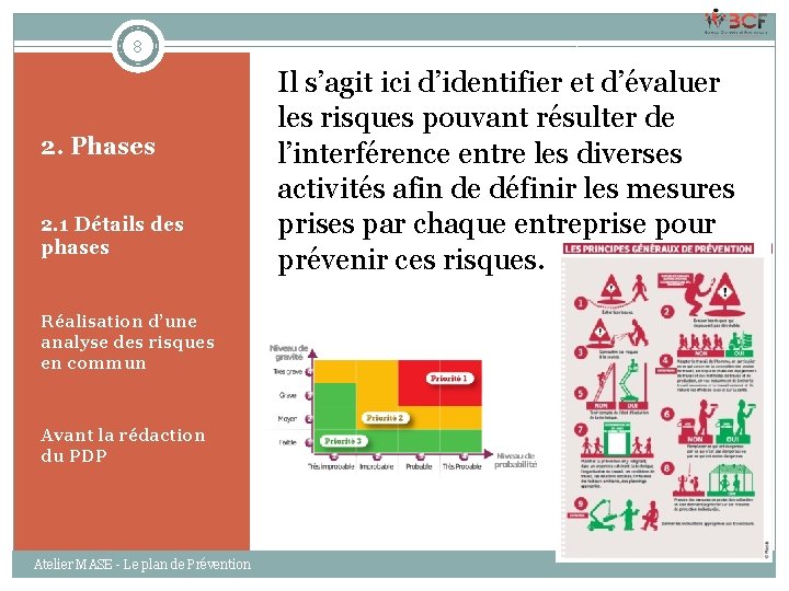 8 2. Phases 2. 1 Détails des phases Réalisation d’une analyse des risques en