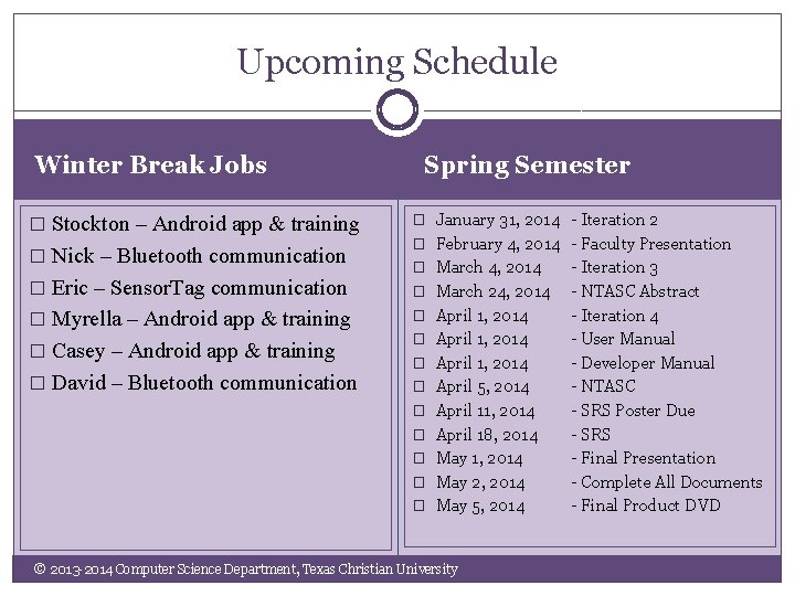 Upcoming Schedule Winter Break Jobs � Stockton – Android app & training � Nick
