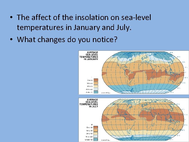  • The affect of the insolation on sea-level temperatures in January and July.