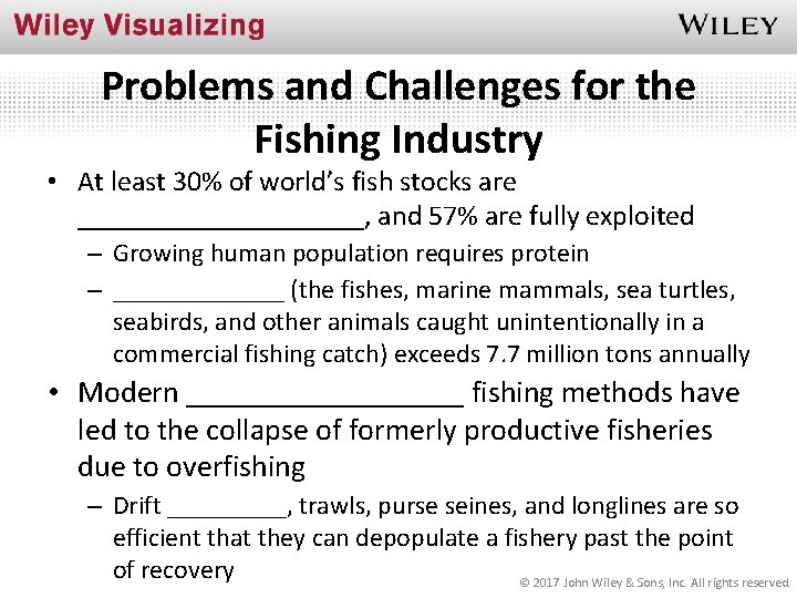 Problems and Challenges for the Fishing Industry • At least 30% of world’s fish
