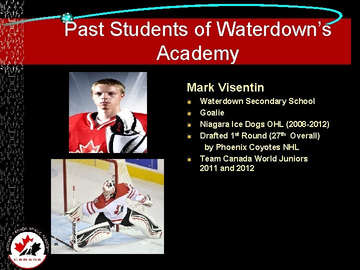 Past Students of Waterdown’s Academy Mark Visentin Waterdown Secondary School Goalie Niagara Ice Dogs