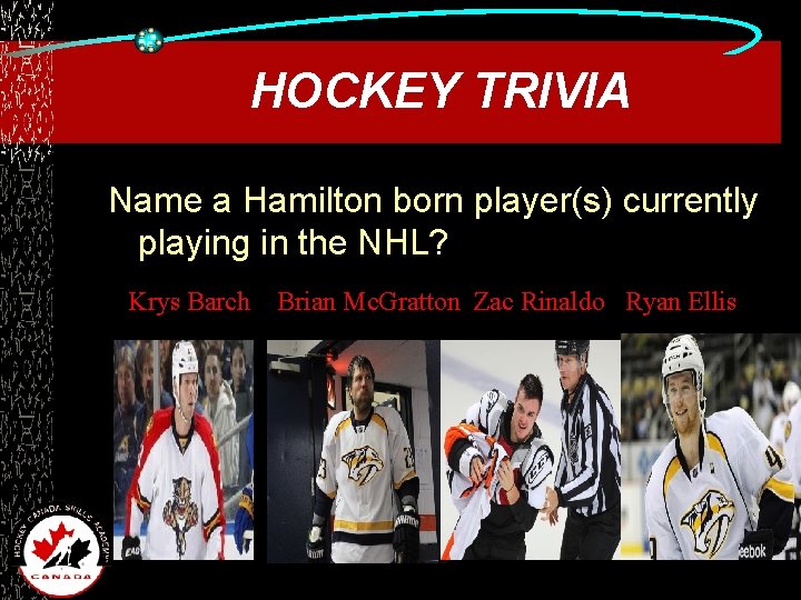 HOCKEY TRIVIA Name a Hamilton born player(s) currently playing in the NHL? Krys Barch