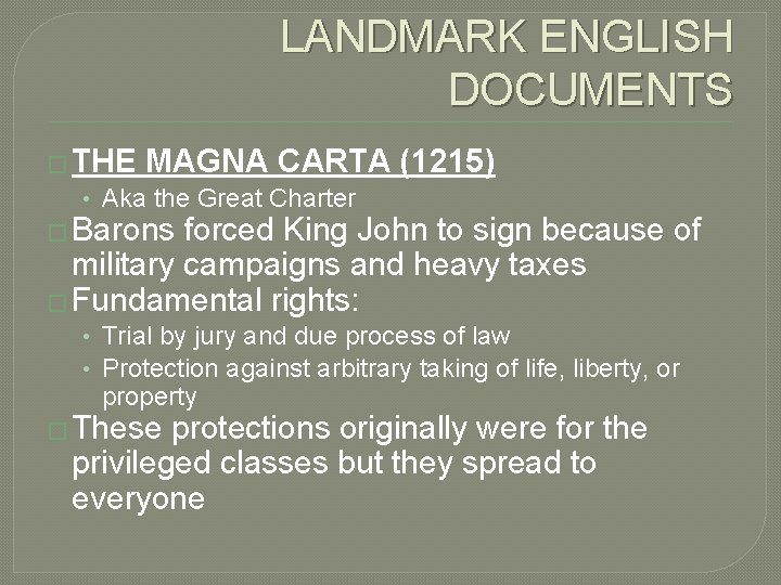 LANDMARK ENGLISH DOCUMENTS � THE MAGNA CARTA (1215) • Aka the Great Charter �