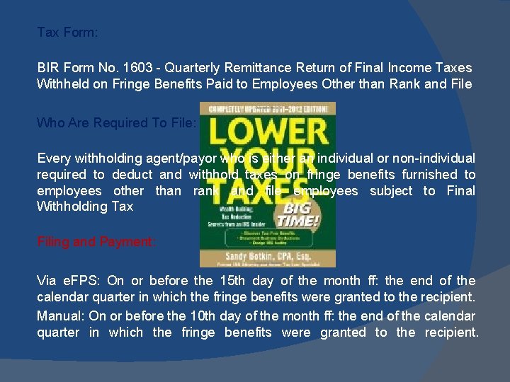 Tax Form: BIR Form No. 1603 - Quarterly Remittance Return of Final Income Taxes