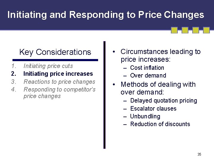 Initiating and Responding to Price Changes Key Considerations 1. 2. 3. 4. Initiating price