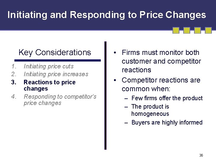 Initiating and Responding to Price Changes Key Considerations 1. 2. 3. 4. Initiating price