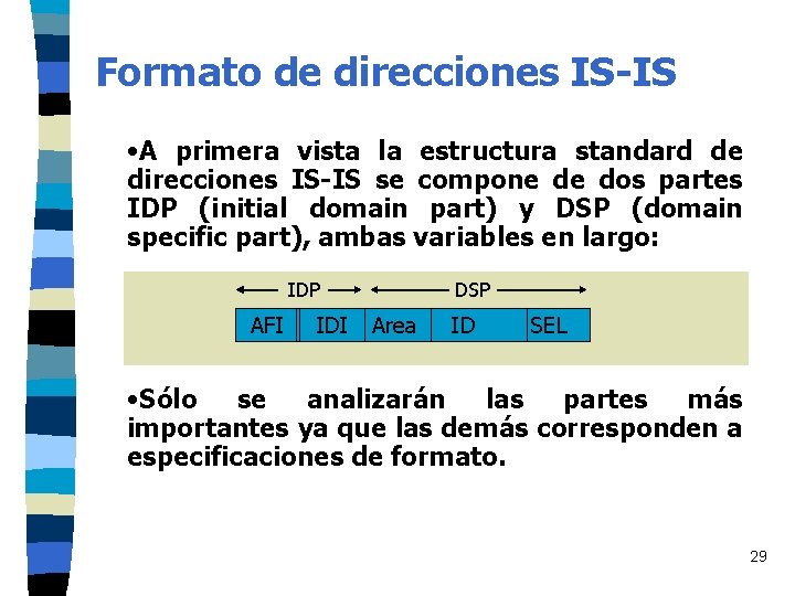 Formato de direcciones IS-IS • A primera vista la estructura standard de direcciones IS-IS Formato de direcciones IS-IS • A primera vista la estructura standard de direcciones IS-IS