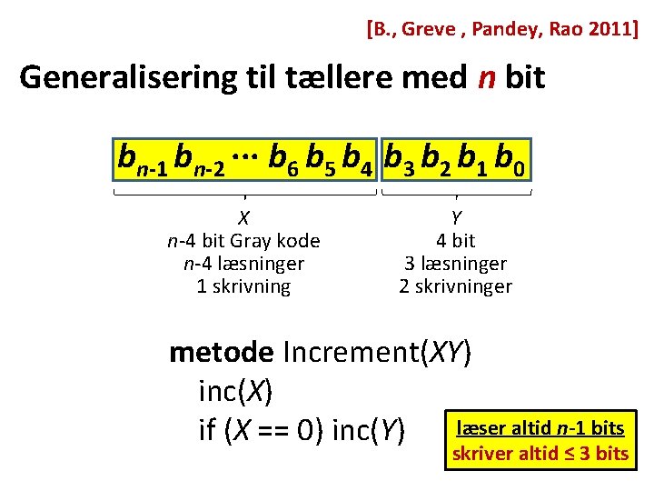 [B. , Greve , Pandey, Rao 2011] Generalisering til tællere med n bit bn-1