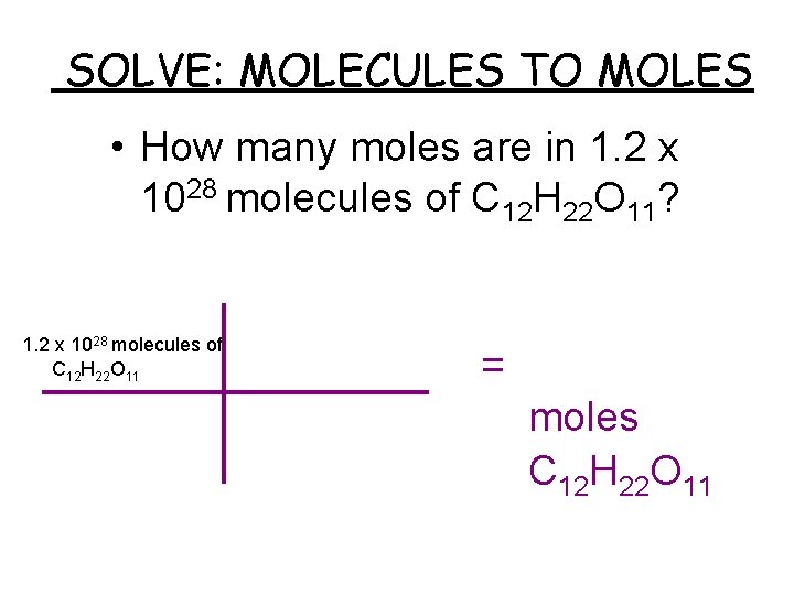 SOLVE: MOLECULES TO MOLES • How many moles are in 1. 2 x 1028