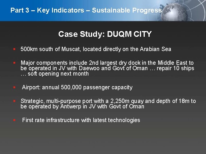 Part 3 – Key Indicators – Sustainable Progress Case Study: DUQM CITY 500 km