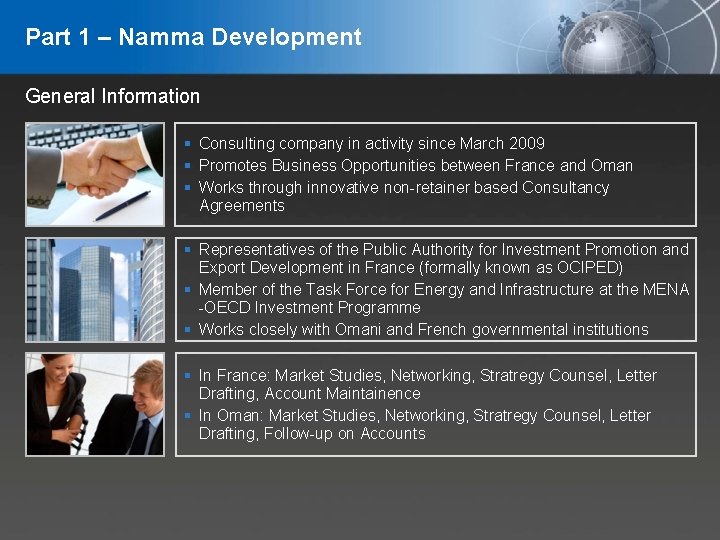 Part 1 – Namma Development General Information Consulting company in activity since March 2009