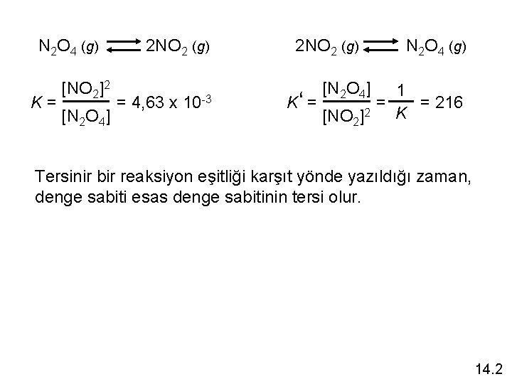 N 2 O 4 (g) K= [NO 2]2 [N 2 O 4] 2 NO