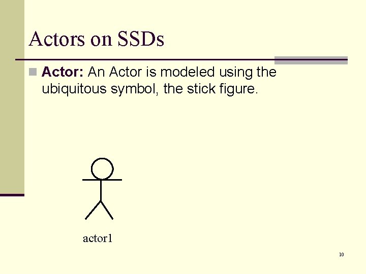 Actors on SSDs n Actor: An Actor is modeled using the ubiquitous symbol, the