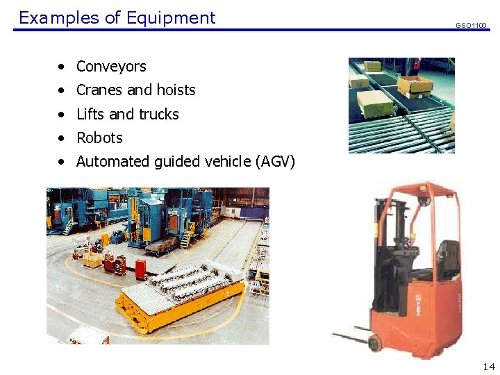 Examples of Equipment GSO 1100 • Conveyors • Cranes and hoists • Lifts and