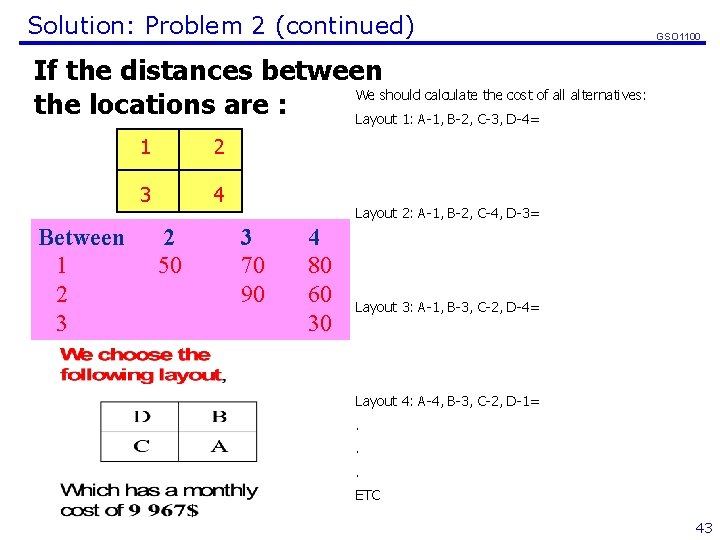 Solution: Problem 2 (continued) GSO 1100 If the distances between We should calculate the