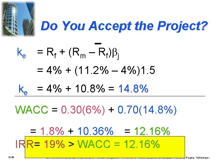 Do You Accept the Project? ke = Rf + (Rm – Rf) j =