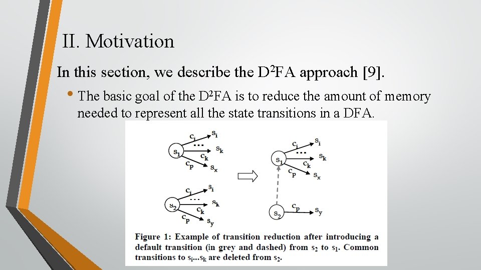 II. Motivation In this section, we describe the D 2 FA approach [9]. •