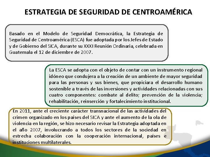 ESTRATEGIA DE SEGURIDAD DE CENTROAMÉRICA Basado en el Modelo de Seguridad Democrática, la Estrategia