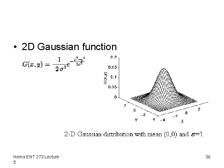  • 2 D Gaussian function Hema ENT 273 Lecture 5 36 