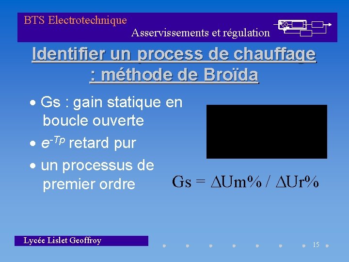 BTS Electrotechnique Asservissements et régulation Identifier un process de chauffage : méthode de Broïda