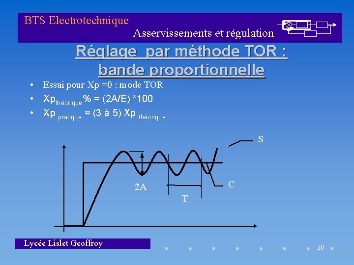 BTS Electrotechnique Asservissements et régulation Réglage par méthode TOR : bande proportionnelle • Essai