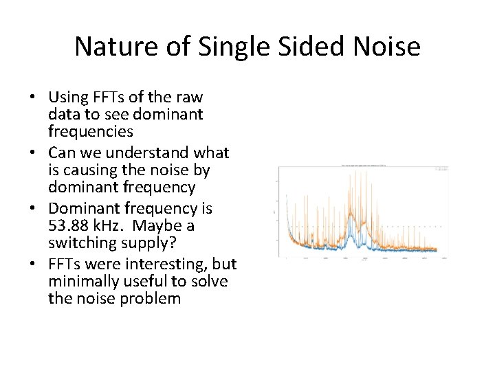 Nature of Single Sided Noise • Using FFTs of the raw data to see