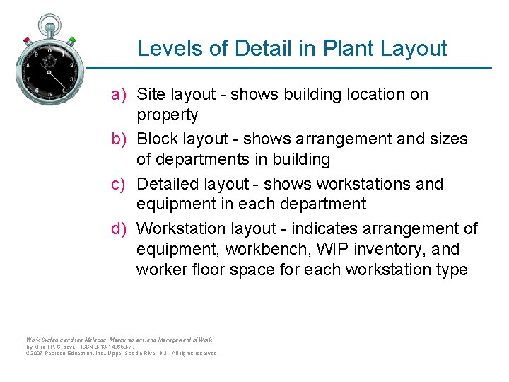 Levels of Detail in Plant Layout a) Site layout - shows building location on