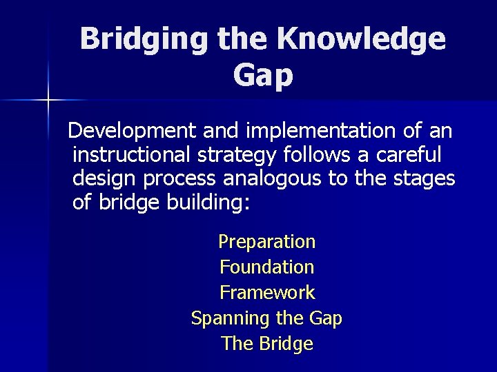 Bridging the Knowledge Gap Development and implementation of an instructional strategy follows a careful