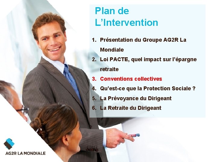 Plan de L’Intervention 1. Présentation du Groupe AG 2 R La Mondiale 2. Loi