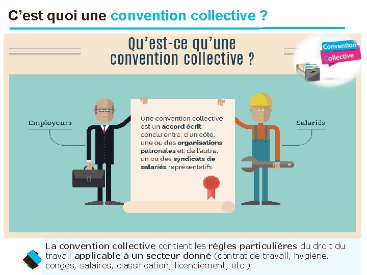 C’est quoi une convention collective ? La convention collective contient les règles particulières du