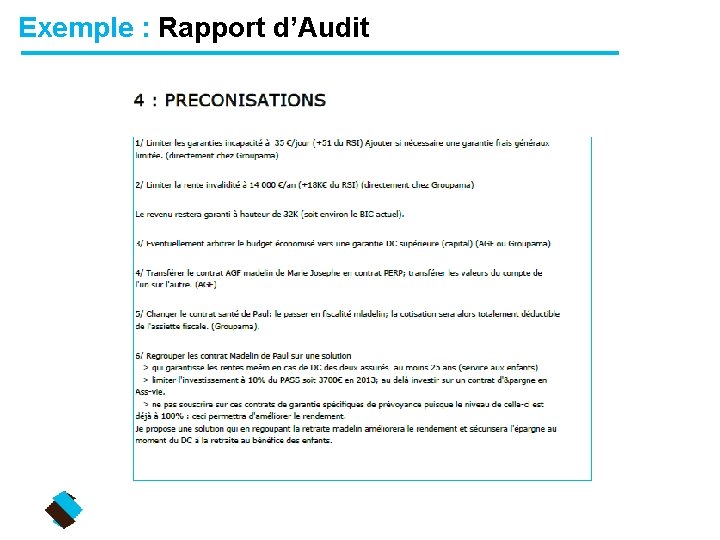 Exemple : Rapport d’Audit 