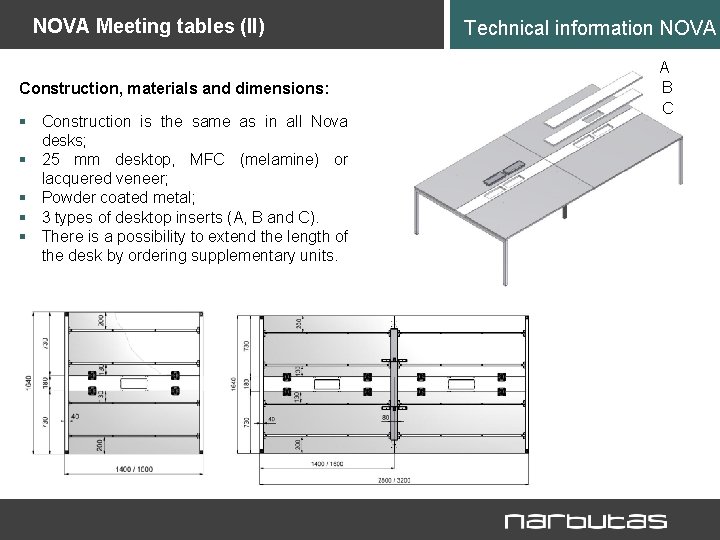 NOVA Meeting tables (II) Construction, materials and dimensions: § Construction is the same as