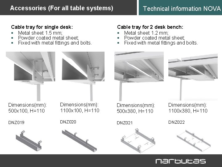 Accessories (For all table systems) Cable tray for single desk: § Metal sheet 1.
