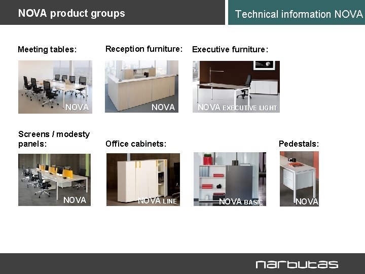 NOVA product groups Meeting tables: NOVA Screens / modesty panels: NOVA Technical information NOVA