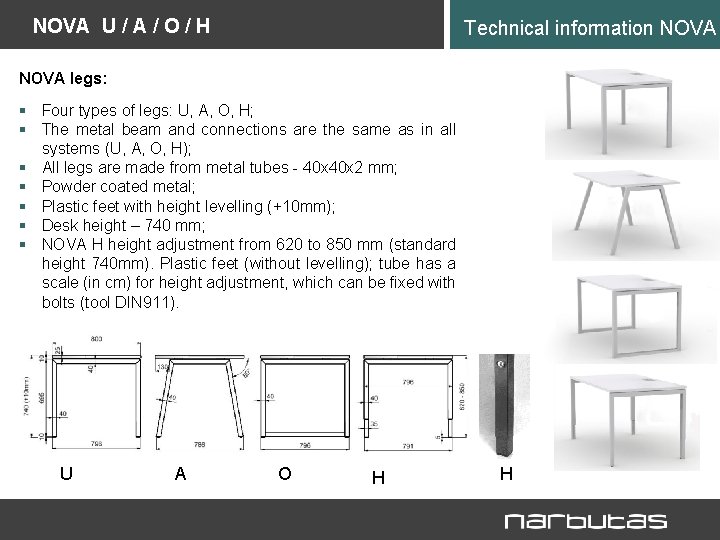 NOVA U / A / O / H Technical information NOVA legs: § Four