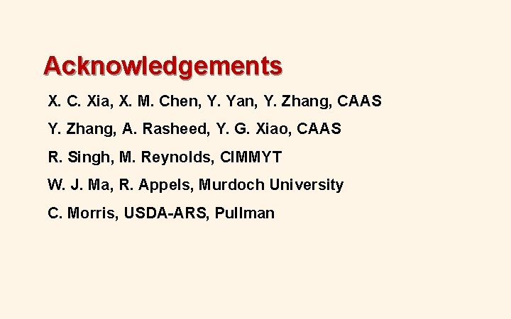 Acknowledgements X. C. Xia, X. M. Chen, Y. Yan, Y. Zhang, CAAS Y. Zhang, Acknowledgements X. C. Xia, X. M. Chen, Y. Yan, Y. Zhang, CAAS Y. Zhang,
