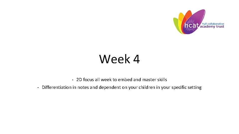 Week 4 - 2 D focus all week to embed and master skills -