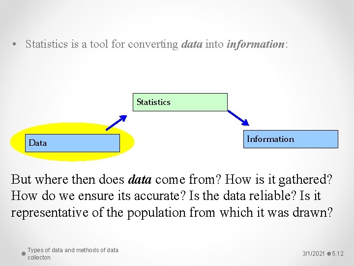  • Statistics is a tool for converting data into information: Statistics Data Information