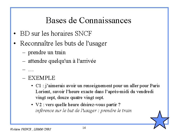 Bases de Connaissances • BD sur les horaires SNCF • Reconnaître les buts de