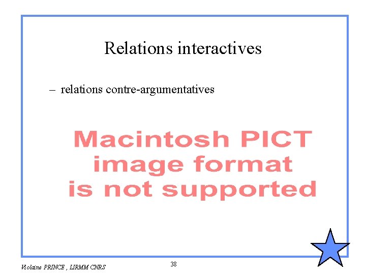 Relations interactives – relations contre-argumentatives Violaine PRINCE , LIRMM CNRS 38 