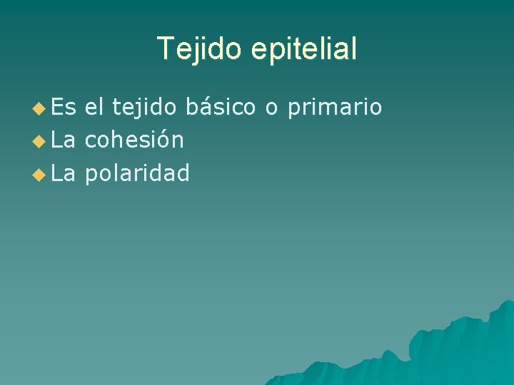 Tejido epitelial u Es el tejido básico o primario u La cohesión u La